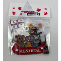 MONTREAL METAL COLORED CANOE WITH MOOSE, BEAVER BLACK/WHITE/BROWN BEAR AND FLAG MAGNET