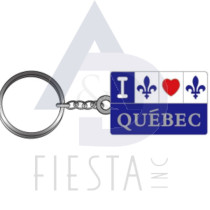 QUEBEC METAL RECTANGLE "I LOVE QUEBEC" WITH FLEUR DE LYS KEY CHAIN 