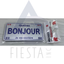 QUEBEC FOIL LICENCE PLATE "BONJOUR" MAGNET 5X10 CM