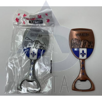 QUEBEC SHOT GLASS WITH STAND DESIGN WITH LANDMARKS AND FLAG WITH BOTTLE OPENER MAGNET