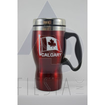 CALGARY RED STAINLESS STEEL MUG 16 OZ. WITH HANDLE