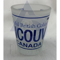 VANCOUVER FROSTED SHOT GLASS B.C. LICENSE PLATE "VANCOUVER"