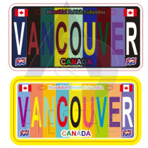 VANCOUVER "FOIL" LICENSE PLATE "VANCOUVER" MULTI DARK/LIGHT COLOR ASSORTED 10X5 CM MAGNET