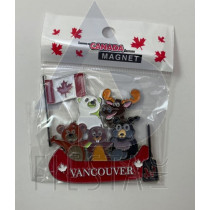 VANCOUVER COLORED CANOE WITH MOOSE, BEAVER BLACK/WHITE/BROWN BEAR AND FLAG MAGNET 
