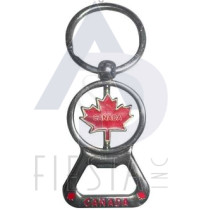 CANADA BOTTLE OPENER WITH SPINNING MAPLE LEAF KEY CHAIN 