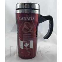 CANADA STAINLESS STEEL TALL COFFE MUG WITH HANDLE 16 OZ. RED