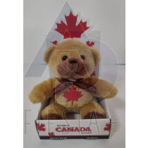 CANADA PLUSH 11.5 CM SITTING BROWN BEAR WITH MAPLE LEAF ON FEET AND RIBBON IN DISPLAY BOX