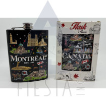 CANADA 8 OZ. BLACK FLASK WITH COLORED ICONS
