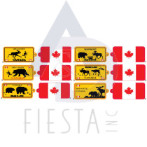 CANADA 2 SIDED SMALL LICENSE PLATE 6 ASSORTED (FLAG AND ANIMALS) KEY CHAIN 