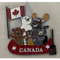 CANADA METAL COLORED CANOE WITH MOOSE, BEAVER BLACK/WHITE/BROWN BEAR MAGNET