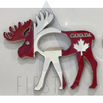 CANADA METAL STANDING MOOSE RED/WHITE/RED WITH BOTTLE OPENER MAGNET