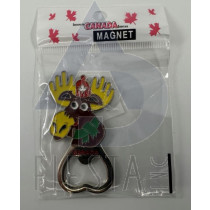 CANADA METAL COLORED MOOSE WITH HAT AND SCARF WITH BOTTLE OPENER MAGNET