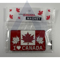 CANADA METAL RECTANGLE "I LOVE (HEART) CANADA" WITH RED/WHITE/RED MAPLE LEAFS 4.78X8 CM MAGNET