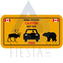 CANADA METAL LICENSE PLATE YELLOW "ANIMAL CROSSING WITH CAR" 10X5 CM MAGNET