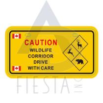 CANADA METAL LICENSE PLATE YELLOW "CAUTION DRIVE WITH CARE" WITH 2 SMALL FLAGS 10X5 CM MAGNET