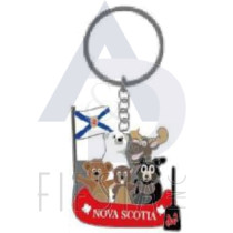 NOVA SCOTIA COLORED CANOE WITH MOOSE, BEAVER BLACK/WHITE/BROWN BEAR AND FLAG KEY CHAIN