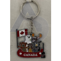 PRINCE EDWARD ISLAND COLORED CANOE WITH MOOSE, BEAVER BLACK/WHITE/BROWN BEAR AND FLAG KEY CHAIN