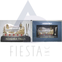 NIAGARA FALLS 2-TONE NAME CARD HOLDER WITH PEN HOLDER IN BLUE GIFT BOX